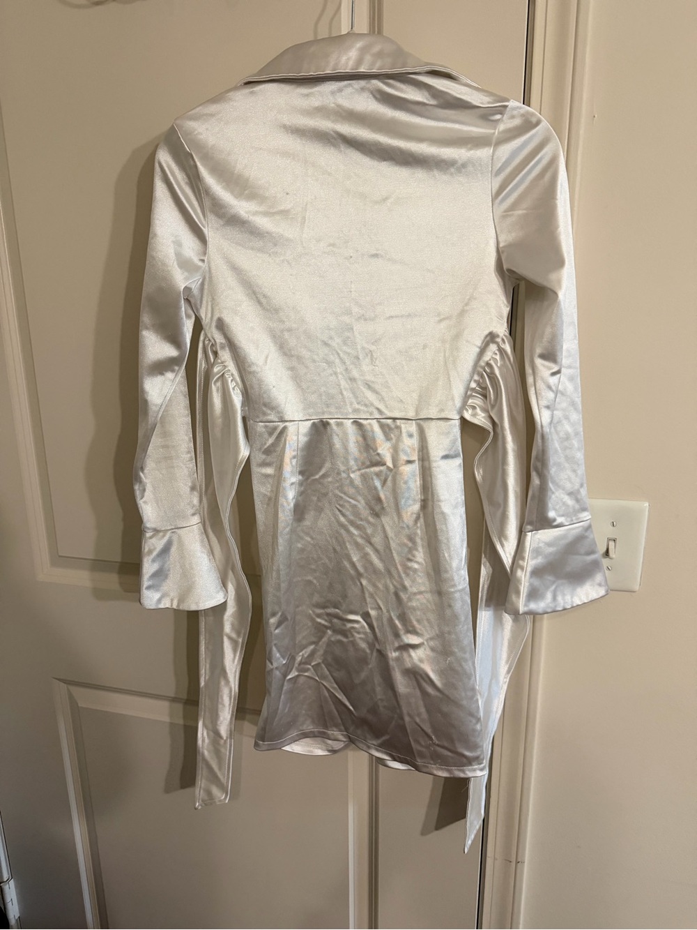 Fashion Nova Satin Shirt Dress in Silver - Picture 2 of 3